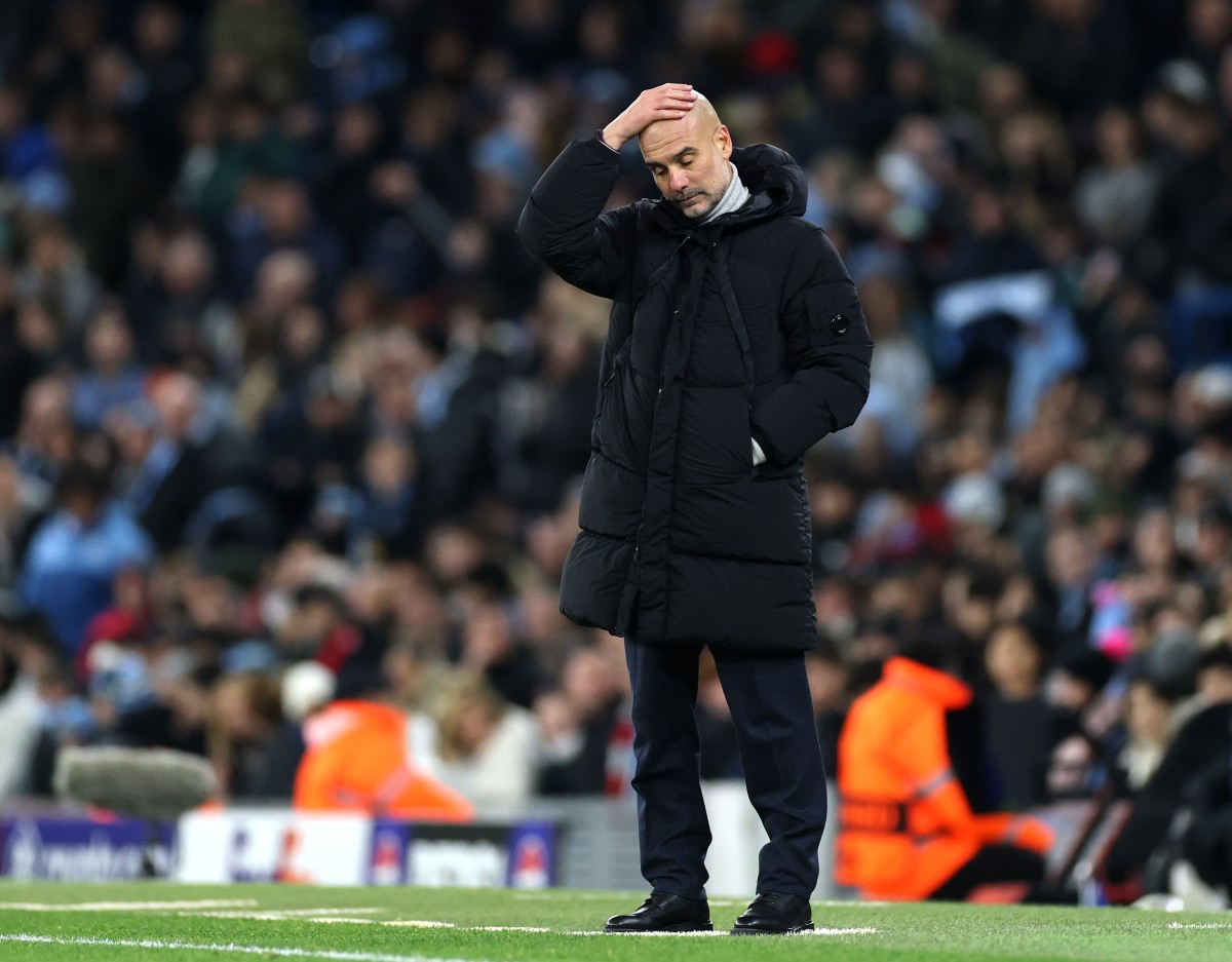 Pep Guardiola during Man City's 3-3 draw with Feyenoord