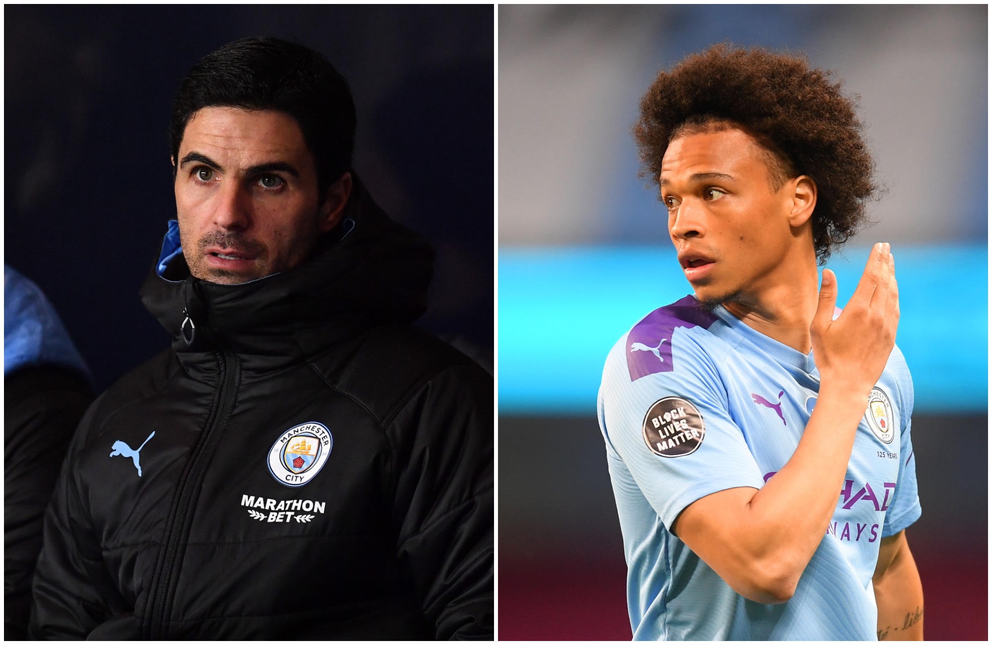 Former Manchester City assistant boss Mikel Arteta and Leroy Sane.