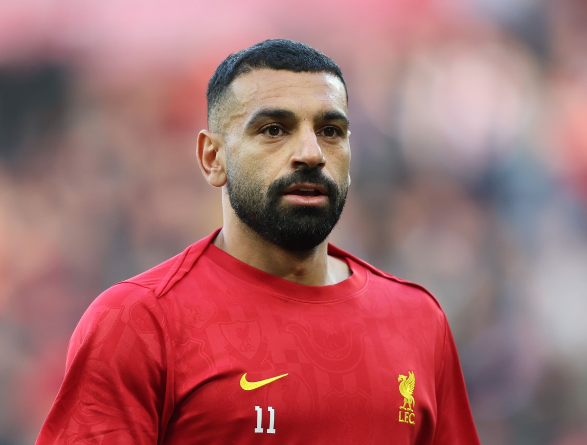 Mohamed Salah in the pre-match warmup for Liverpool