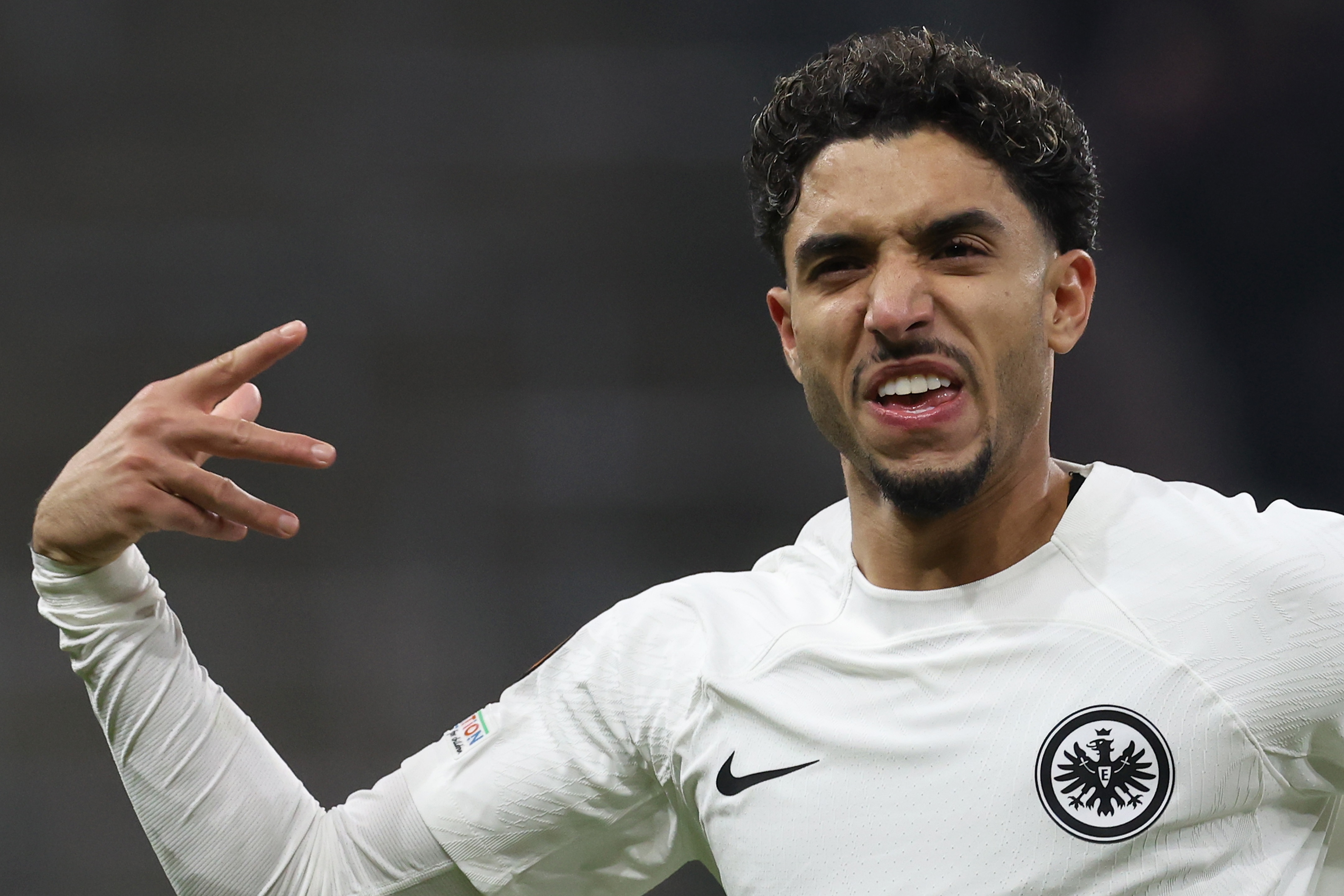 Reported Mo Salah replacement Omar Marmoush in action for Frankfurt.