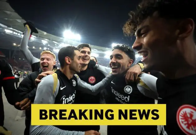 Omar Marmoush celebrates a goal for Eintracht Frankfurt