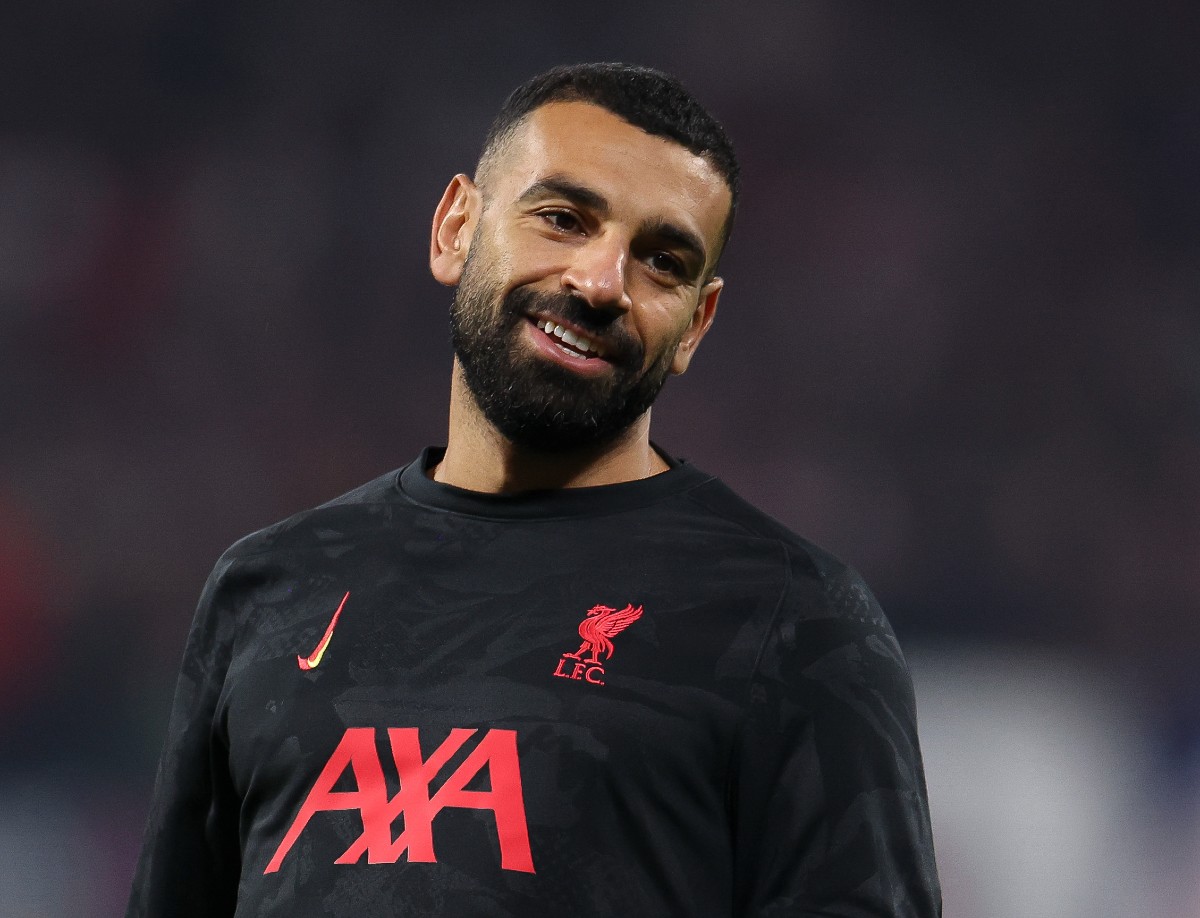 Mohamed Salah in the pre-match warmup before RB Leipzig vs Liverpool