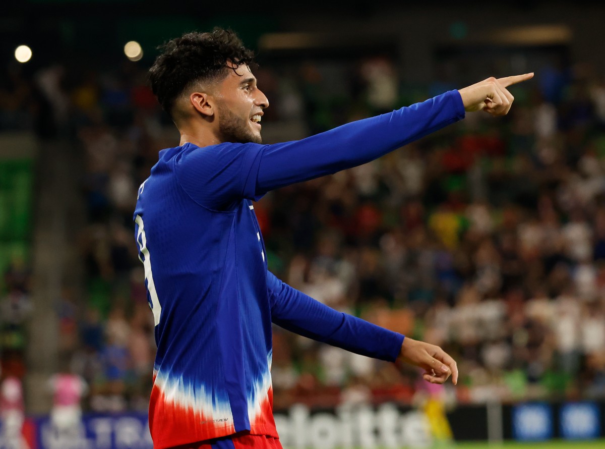 Ricardo Pepi celebrates a goal for the USMNT