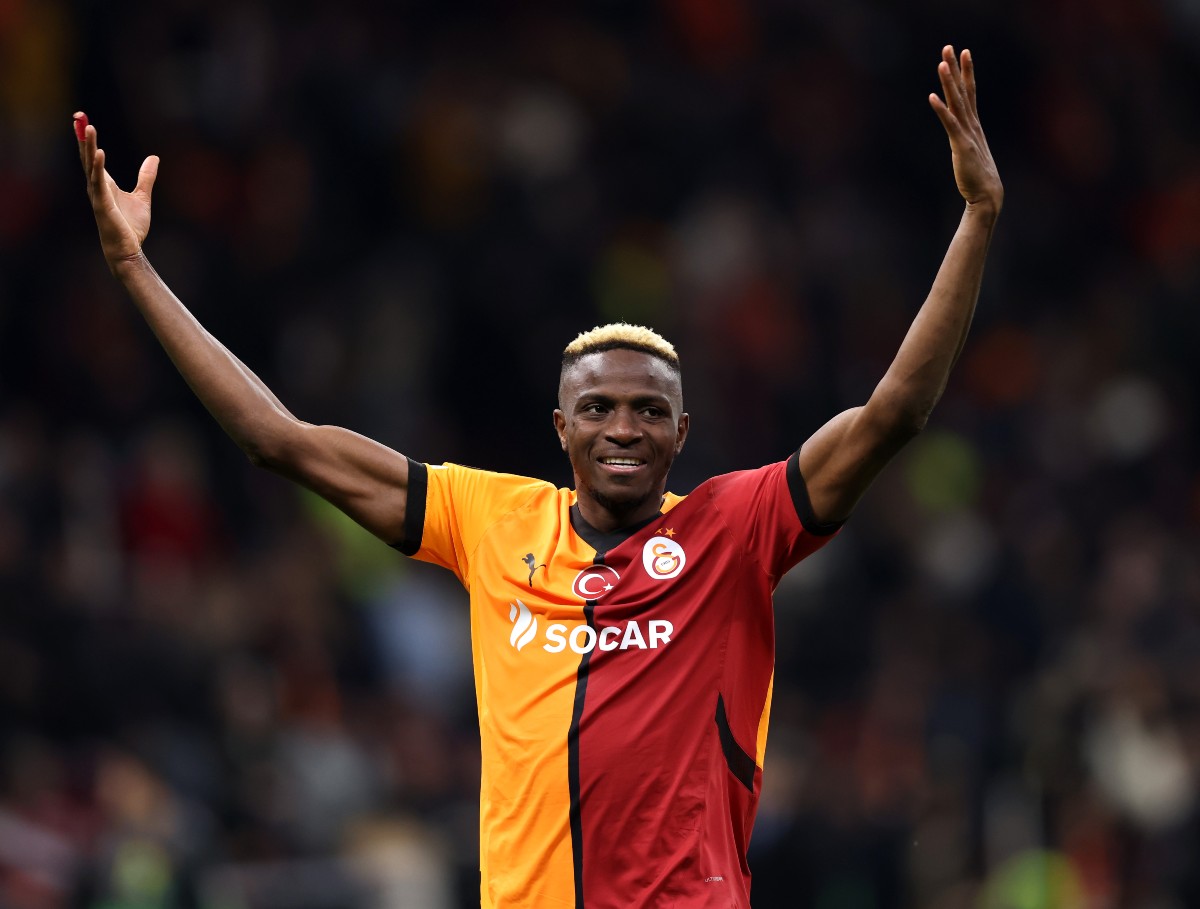 Victor Osimhen celebrates scoring for Galatasaray vs Tottenham