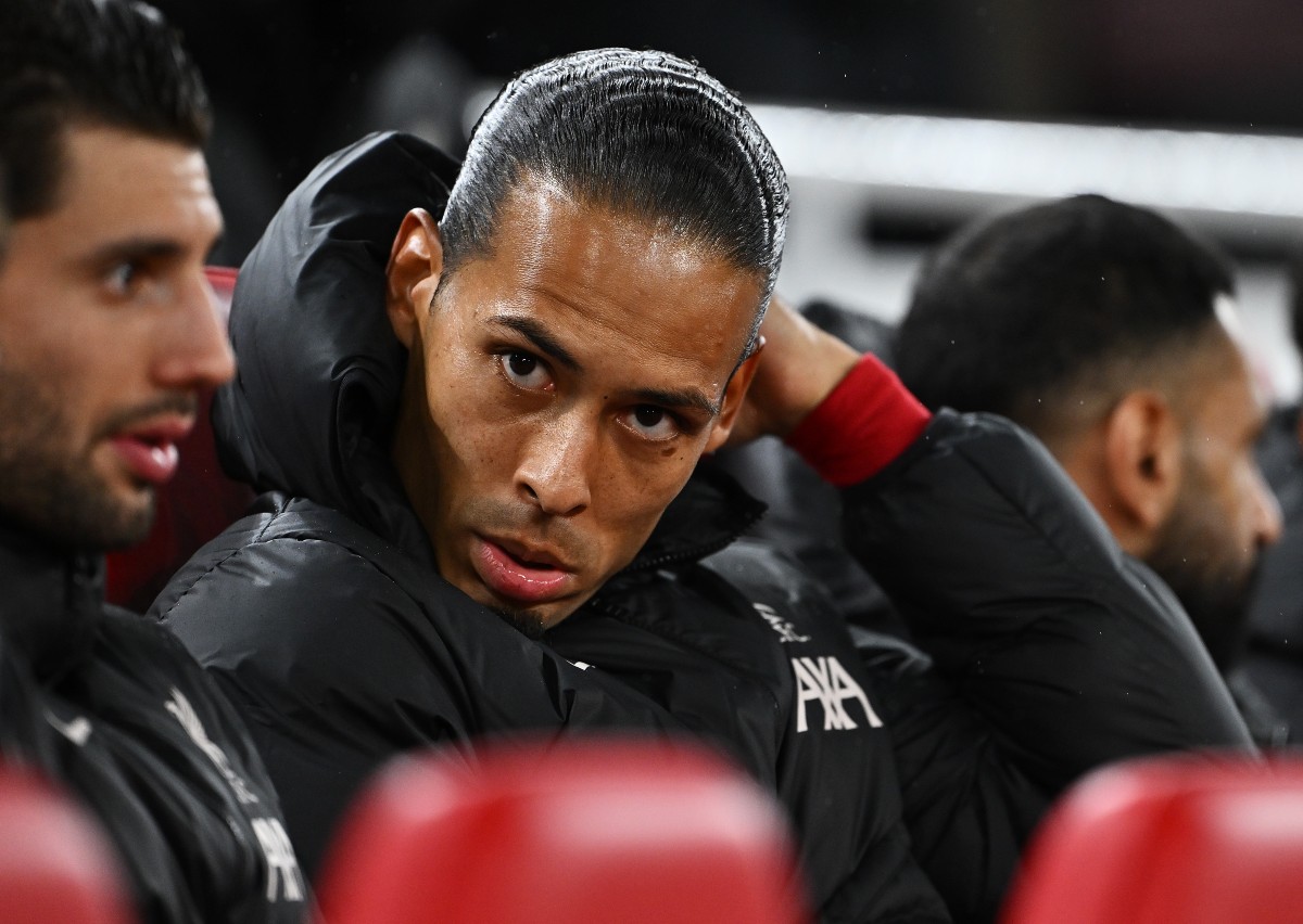 Virgil van Dijk on the Liverpool bench