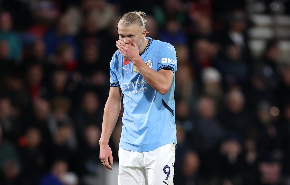 Erling Haaland in action for Man City.