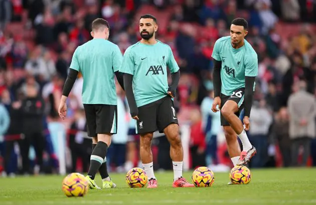 Mohamed Salah and Trent Alexander-Arnold in Liverpool training