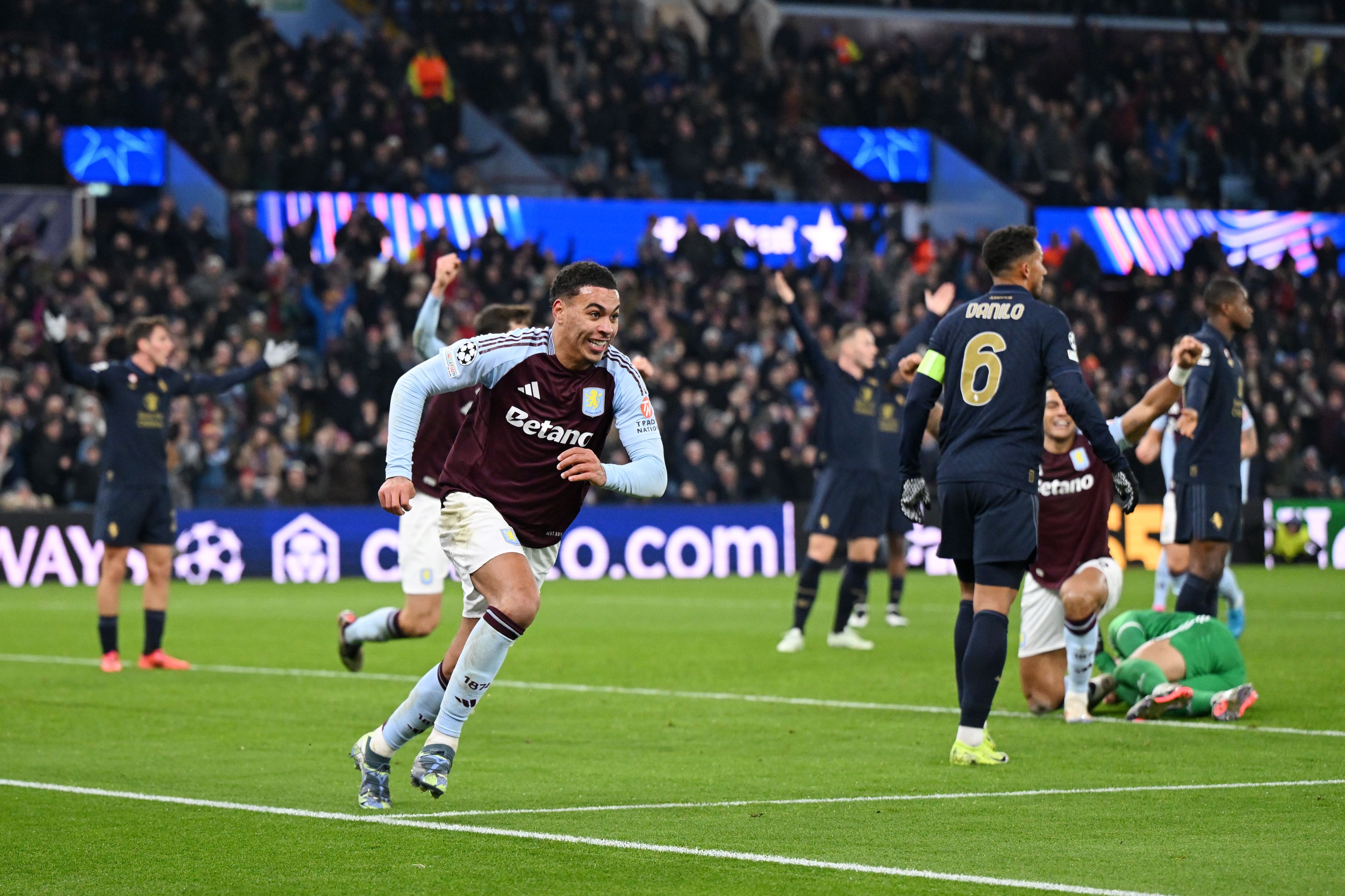 Morgan Rogers of Aston Villa celebrates after scoring a goal