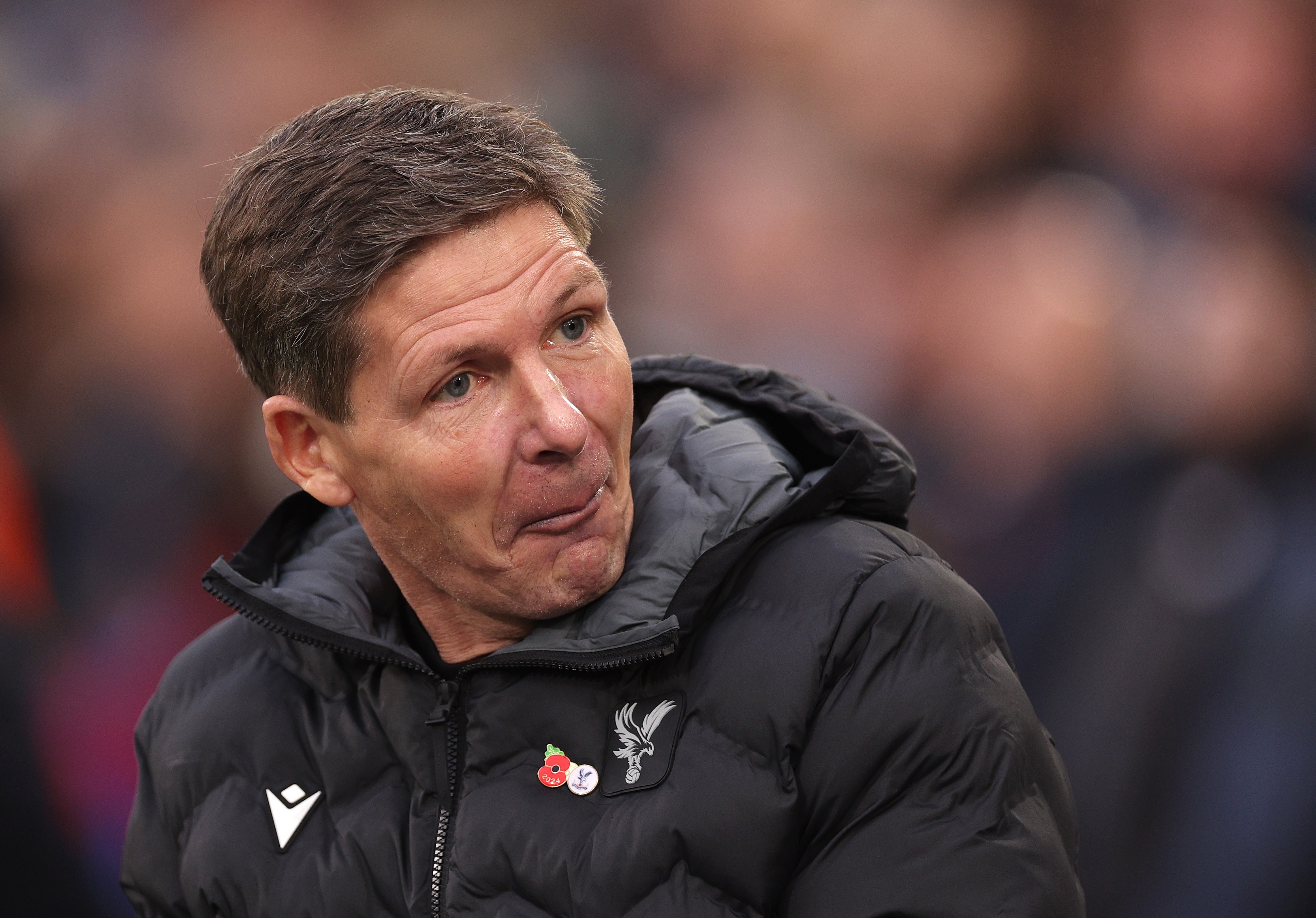 Oliver Glasner, Manager of Crystal Palace looks on