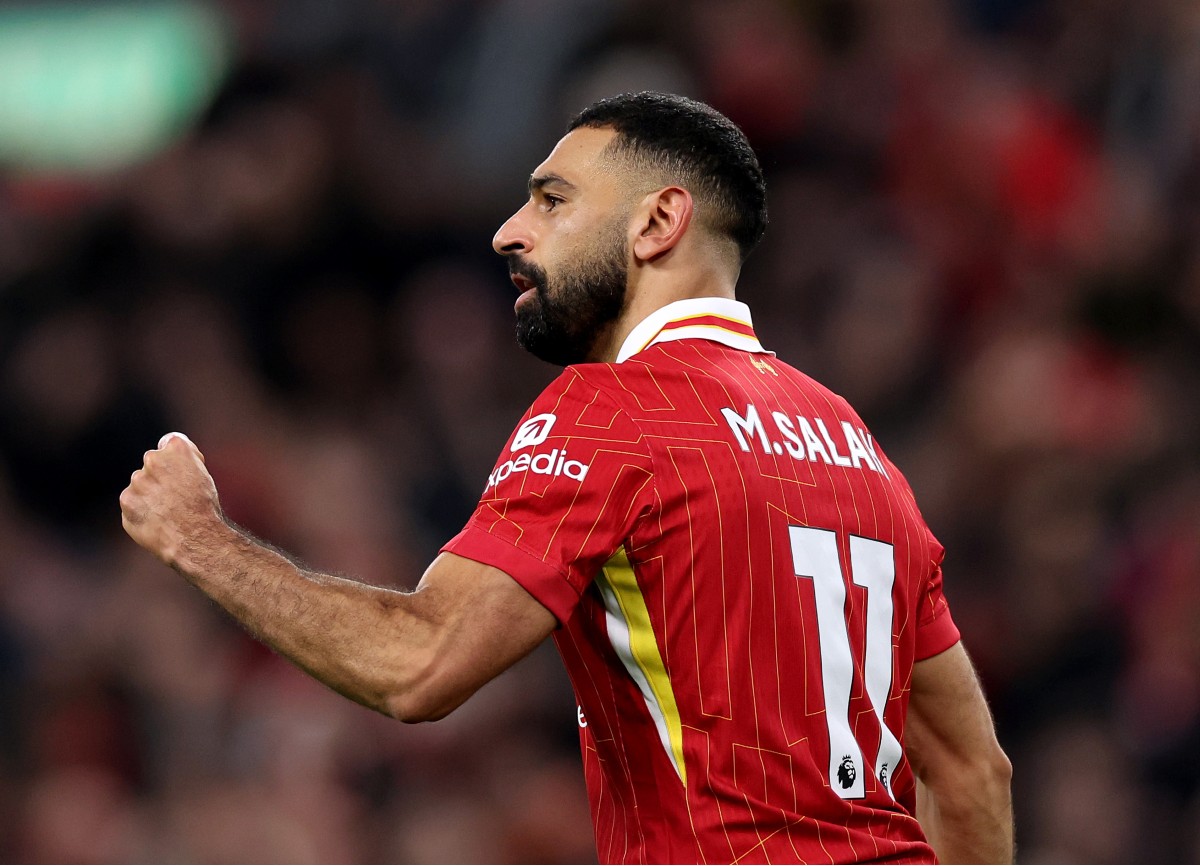 Mohamed Salah celebrates a goal for Liverpool