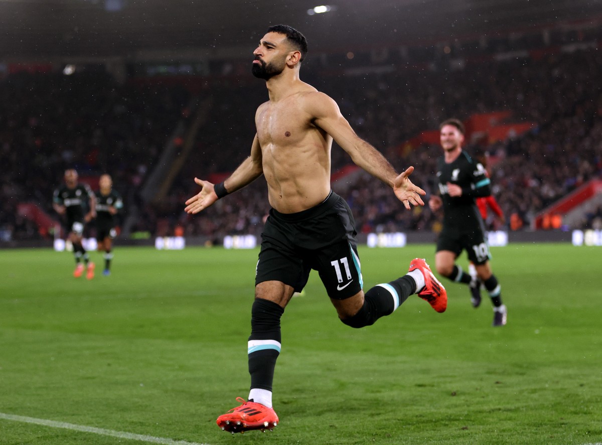 Mohamed Salah celebrates scoring against Southampton