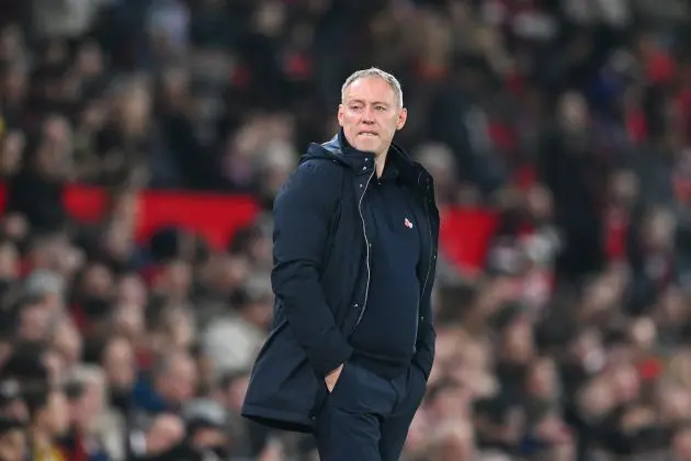 Steve Cooper instructing Leicester City on the sidelines.