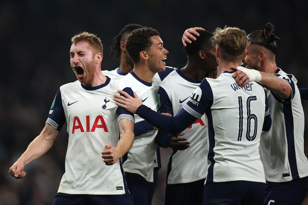 Spurs celebrating victory over Man City in the EFL Cup.