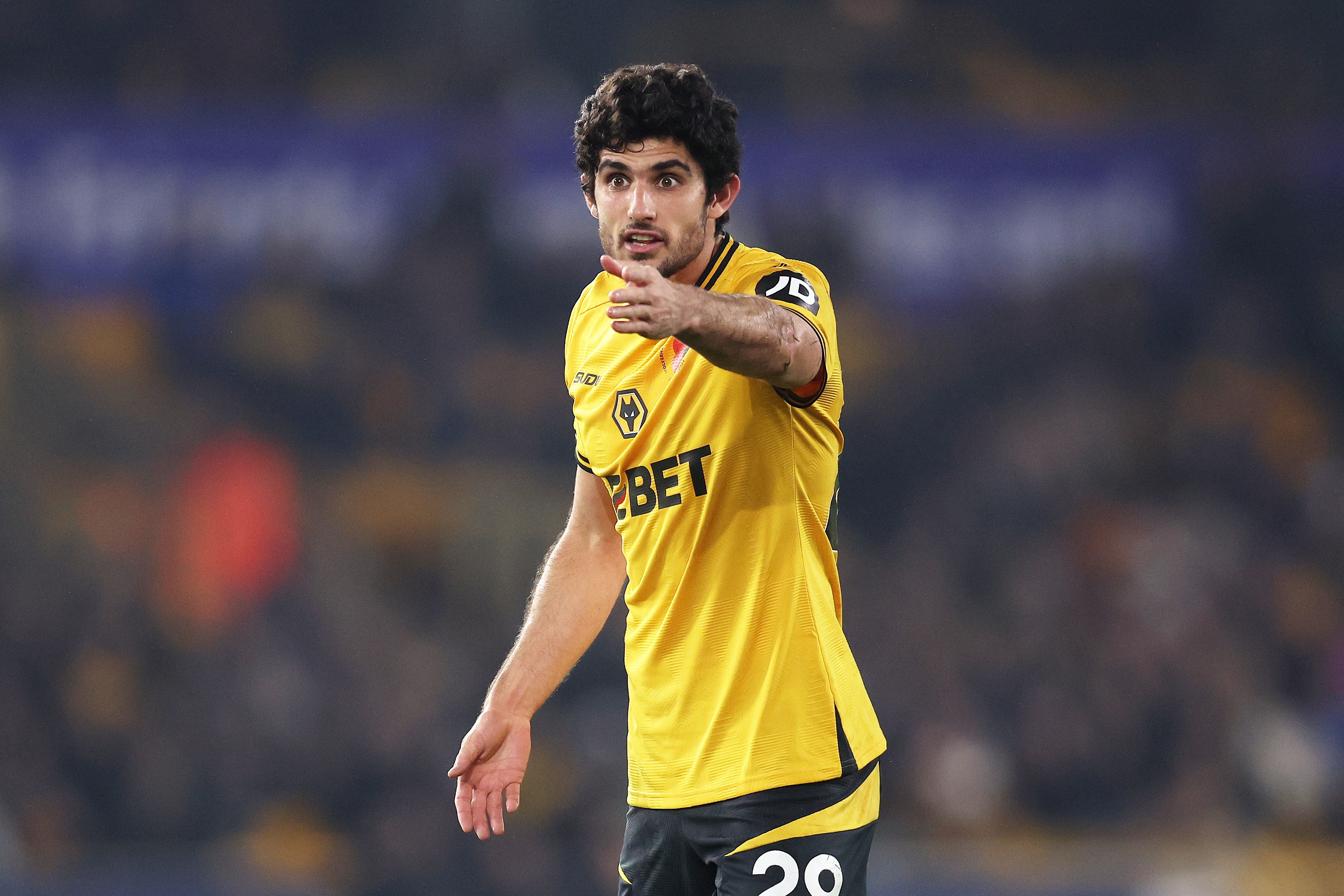 Goncalo Guedes of Wolverhampton Wanderers gestures