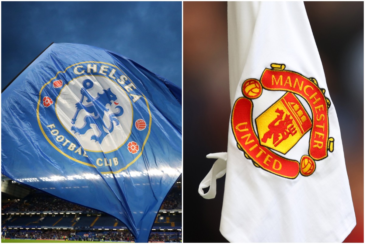 Logo Chelsea dan Manchester United di bendera