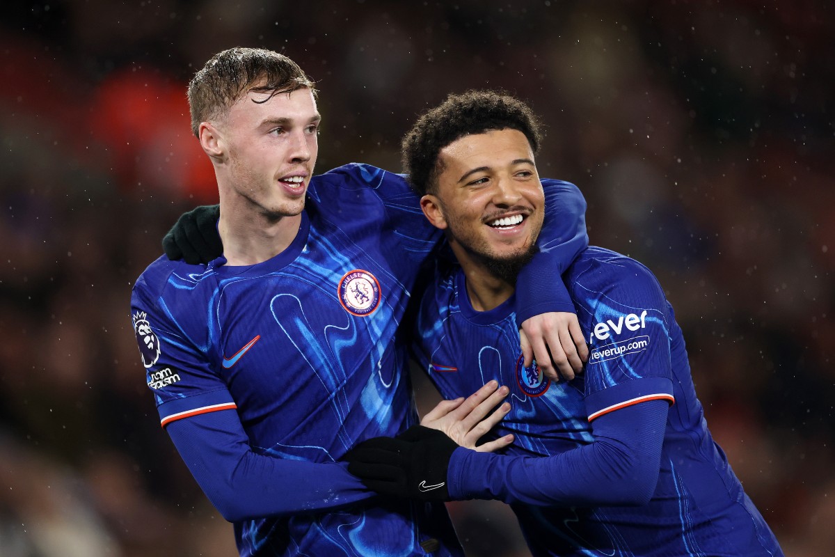 Cole Palmer and Jadon Sancho celebrate Chelsea's victory over Southampton