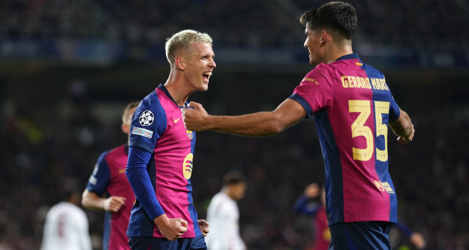 Dani Olmo celebrating goal for Barcelona