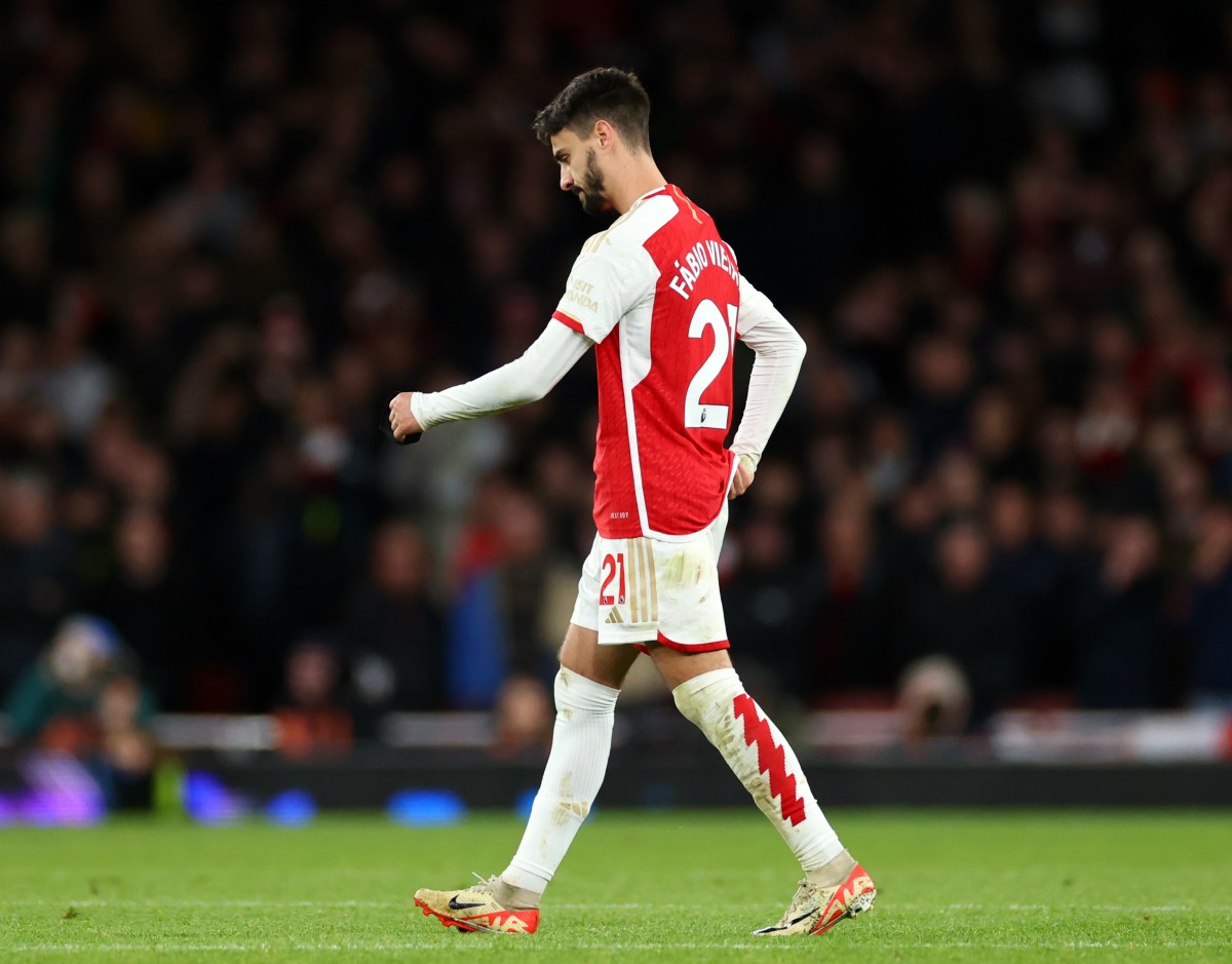 Fabio Vieira in action for Arsenal last season