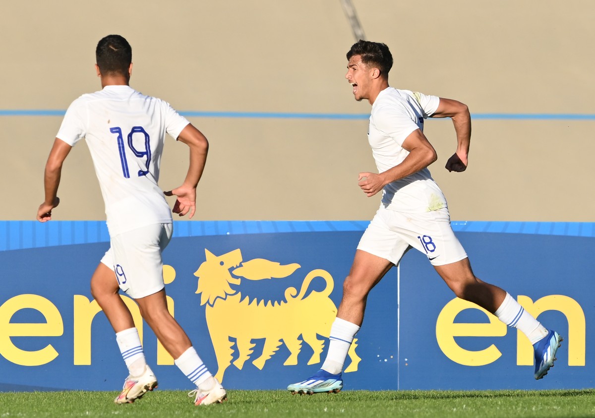 Charalampos Kostoulas celebrates a goal for Greece Under-17s