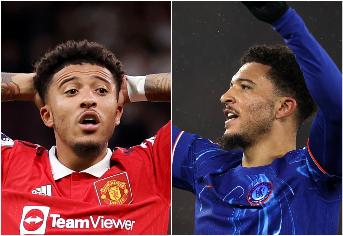 Jadon Sancho at Man United and celebrating for Chelsea