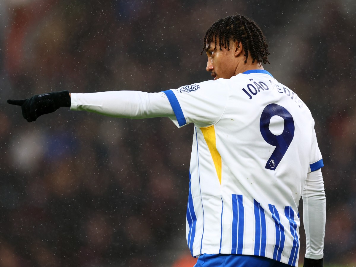 Joao Pedro celebrates a goal for Brighton