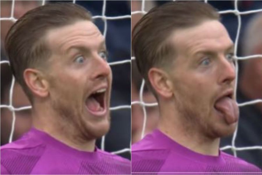 Jordan Pickford’s hilarious antics succeed in distracting Erling Haaland before penalty miss