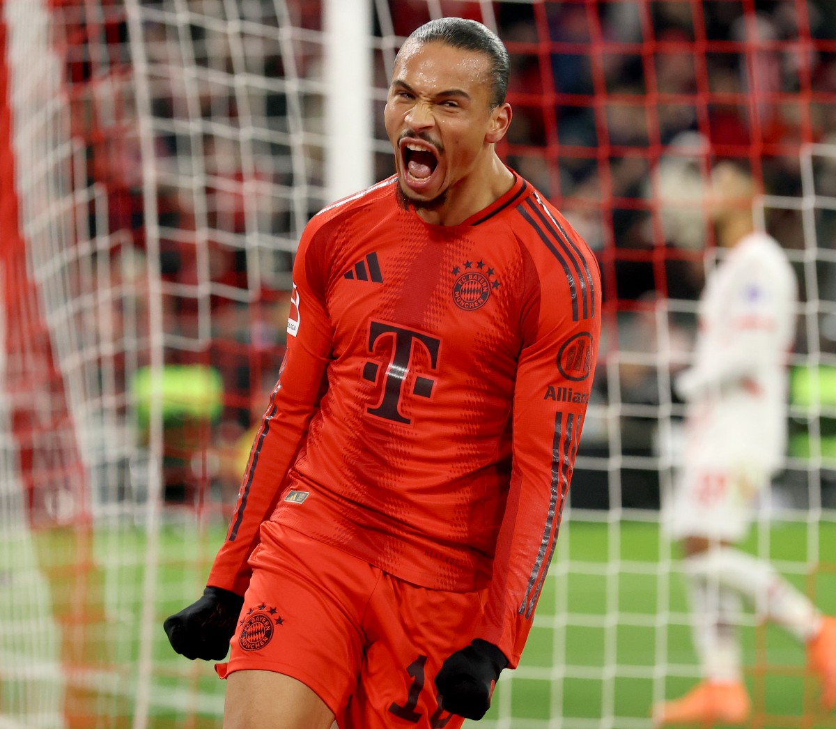 Leroy Sane celebrates a goal for Bayern Munich against RB Leipzig