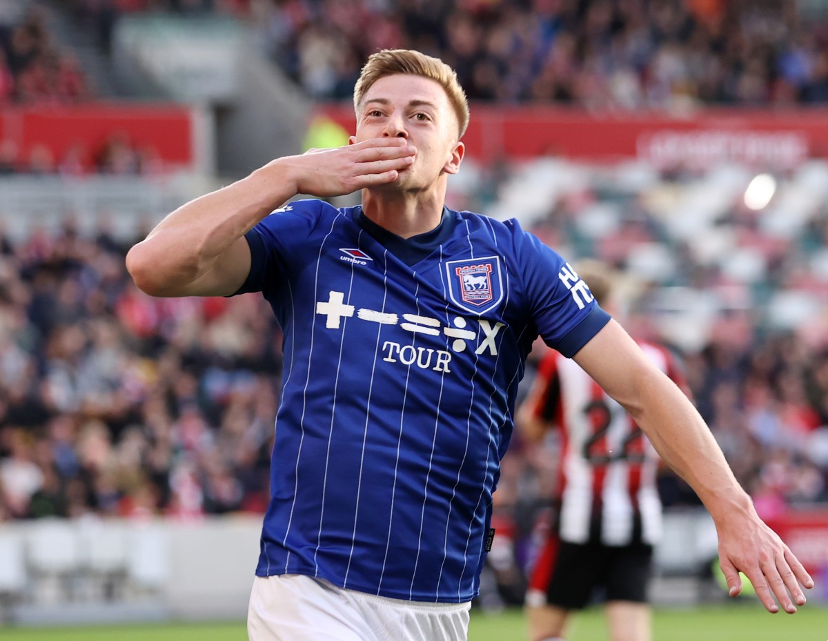 Liam Delap celebrates a goal for Ipswich Town