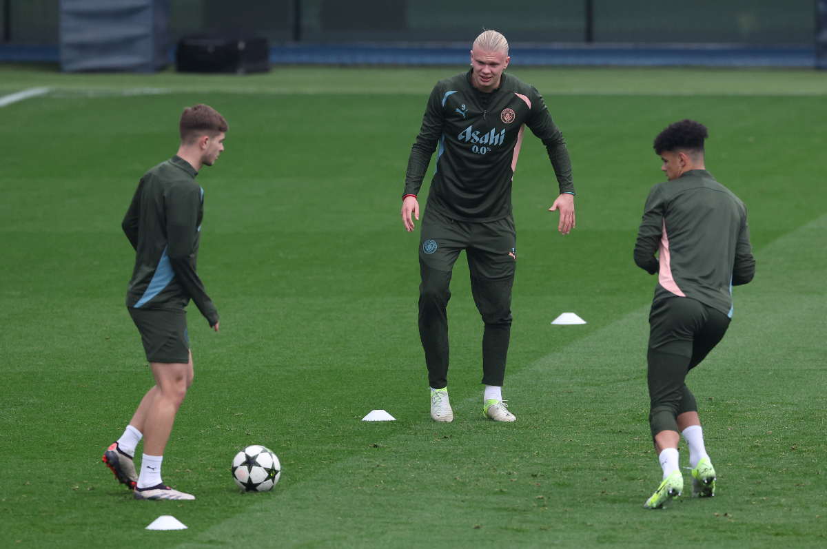 James McAtee training with Man City