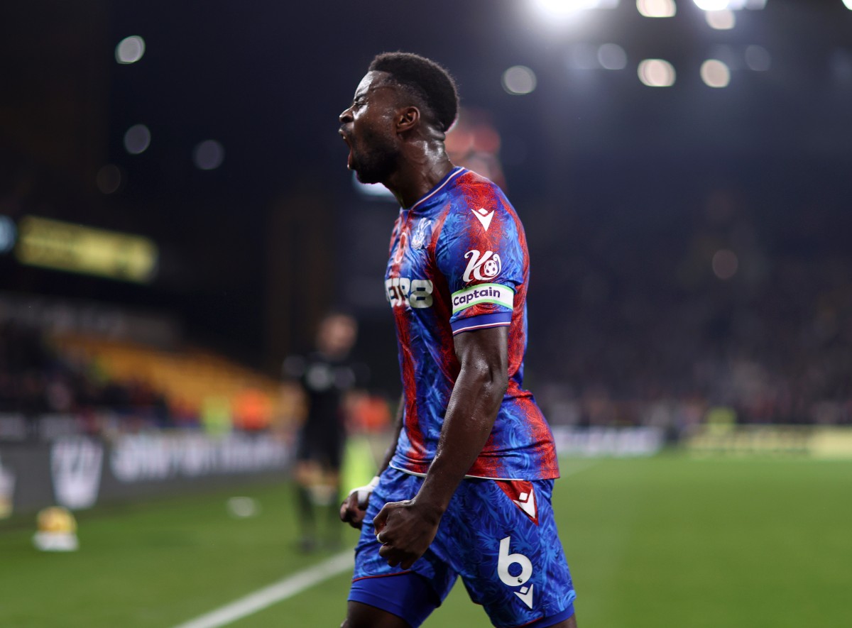 Marc Guehi celebrates a goal for Crystal Palace