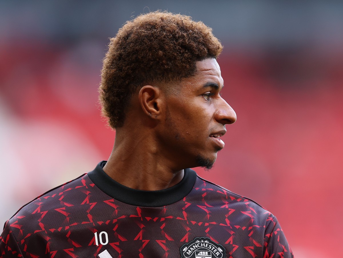 Marcus Rashford warms up for the Manchester United match