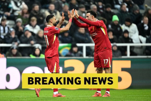 Mohamed Salah and Curtis Jones celebrate during Liverpool's draw with Newcastle