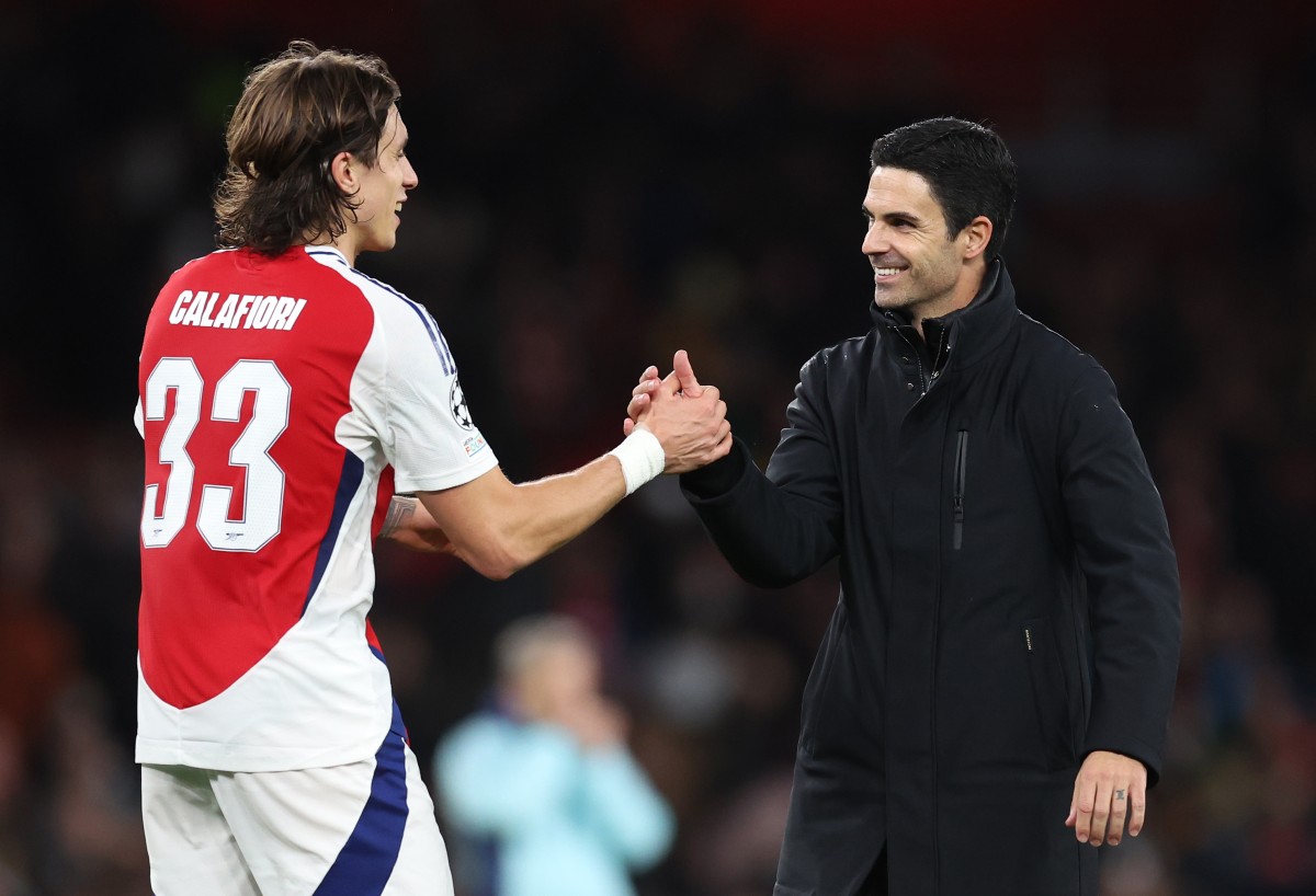 Riccardo Calafiori and Mikel Arteta with Arsenal