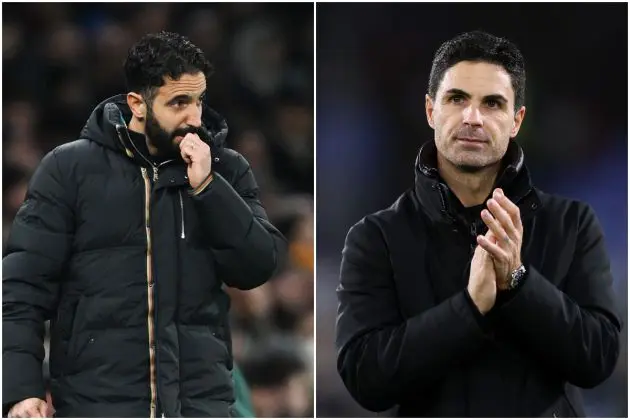 Man United manager Ruben Amorim and Arsenal manager Mikel Arteta