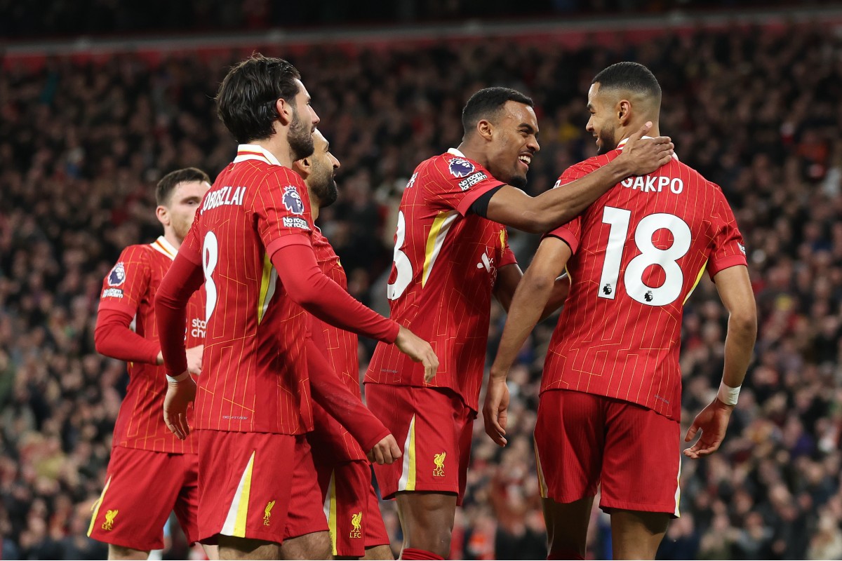 Ryan Gravenberch and Cody Gakpo celebrate for Liverpool