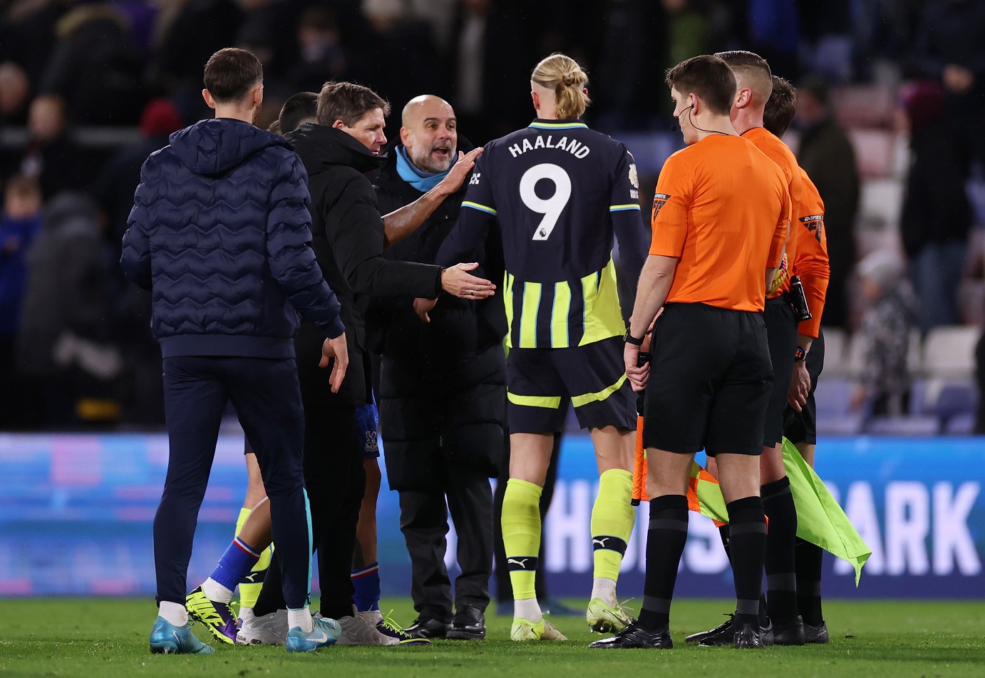 Man Metropolis boss Pep Guardiola confronted the referee after remaining whistle