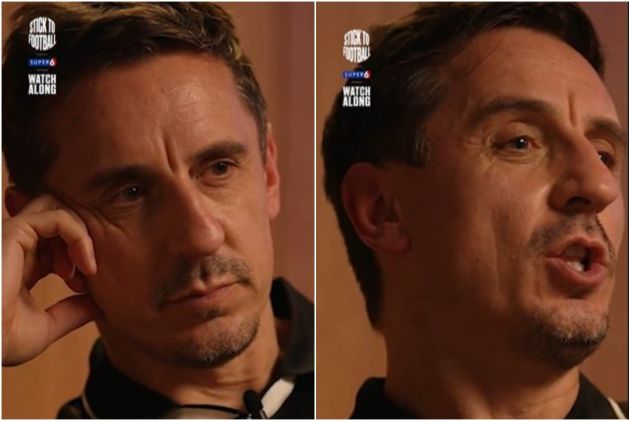 Gary Neville reacts to Arsenal scoring against Man United