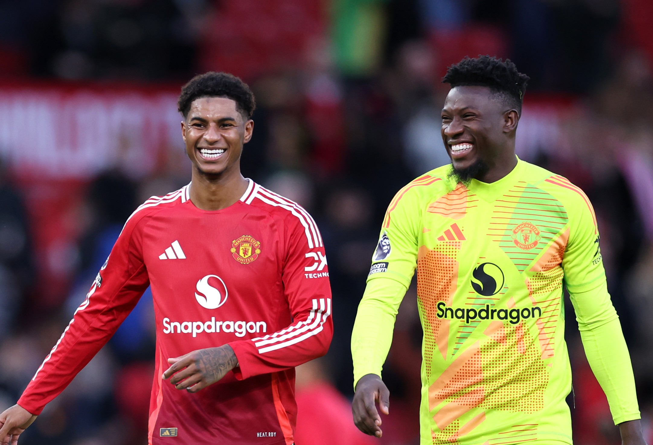 Marcus Rashford and Andre Onana of Manchester United