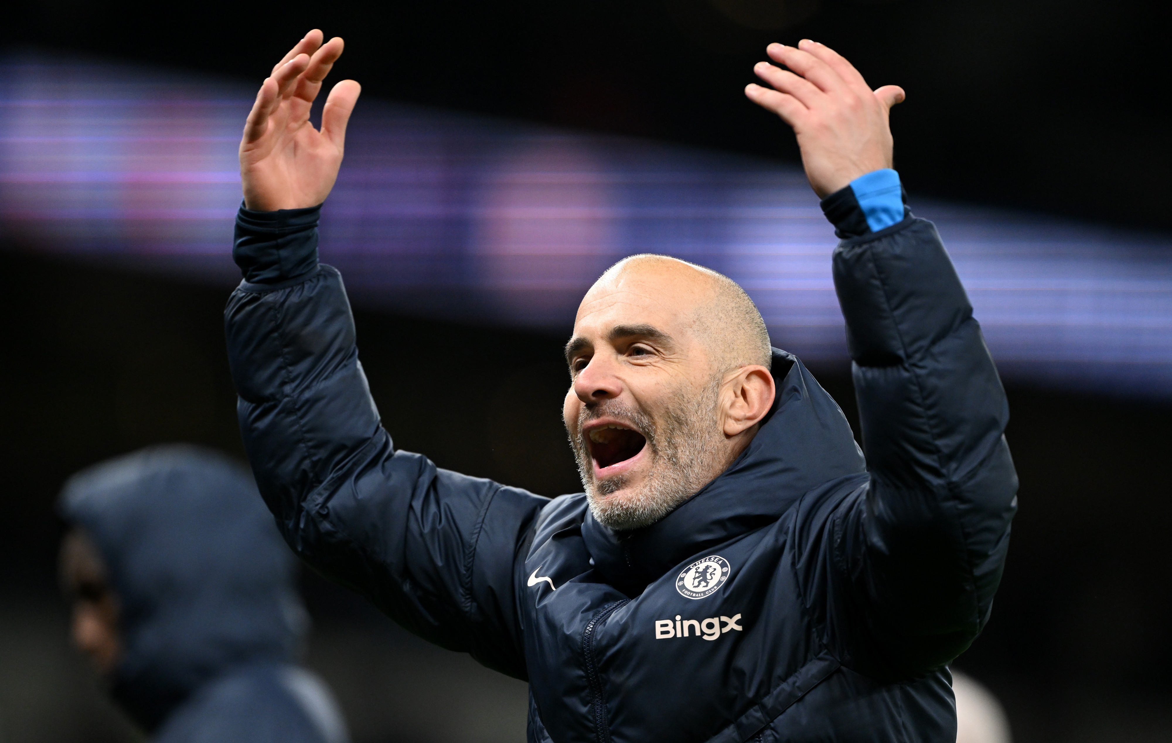 Enzo Maresca, Manager of Chelsea, celebrates victory