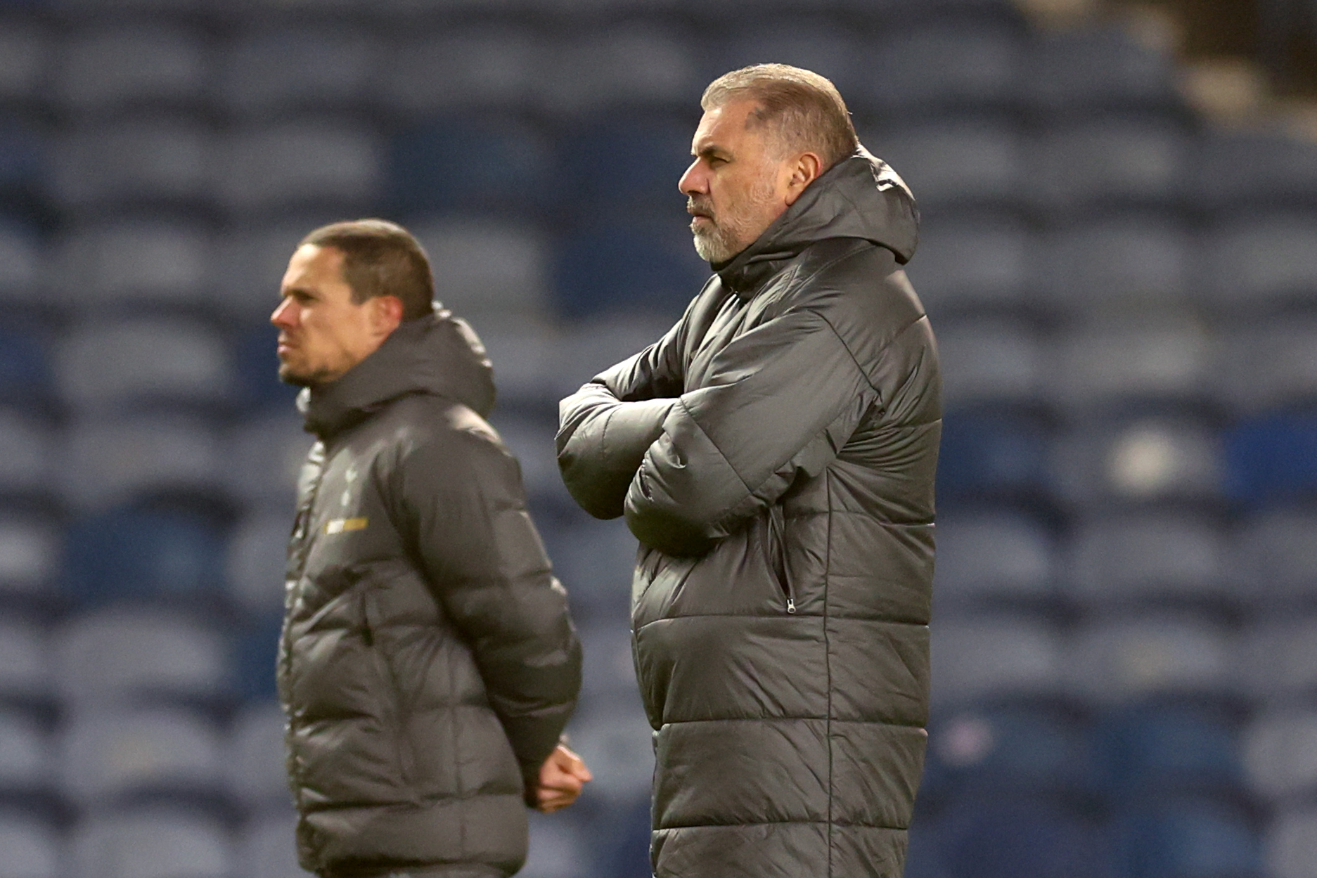 Ange Postecoglou, Manager of Tottenham Hotspur, looks on