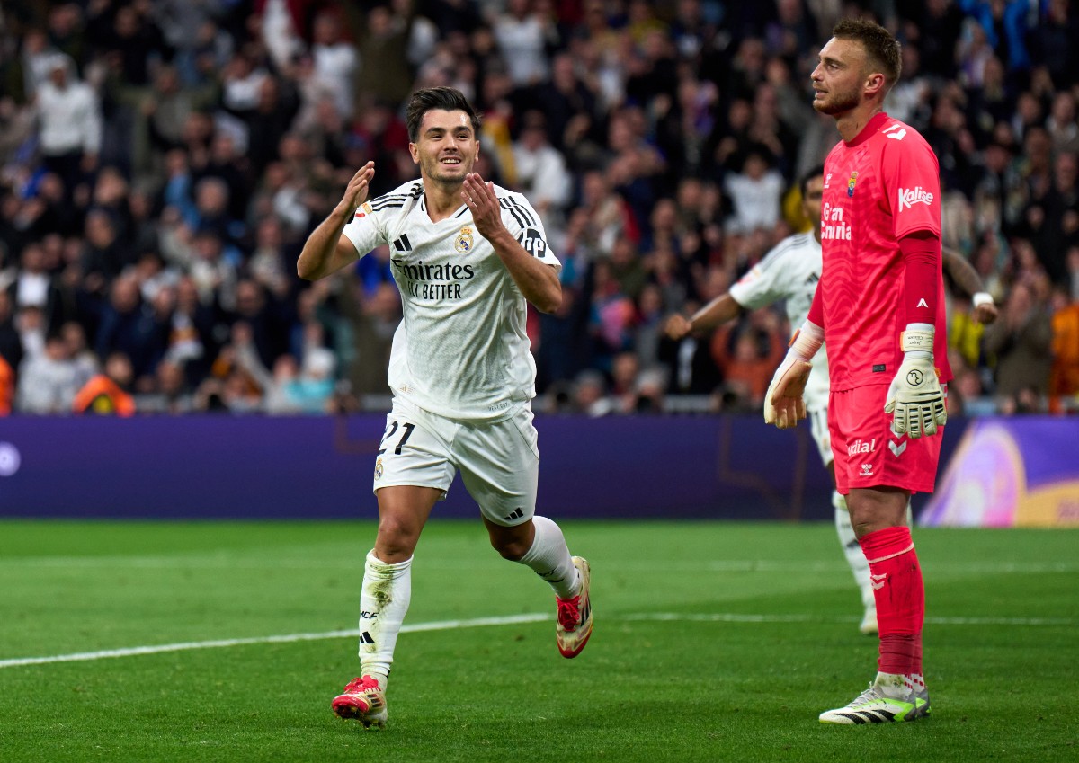 Brahim Diaz celebrates a goal for Real Madrid