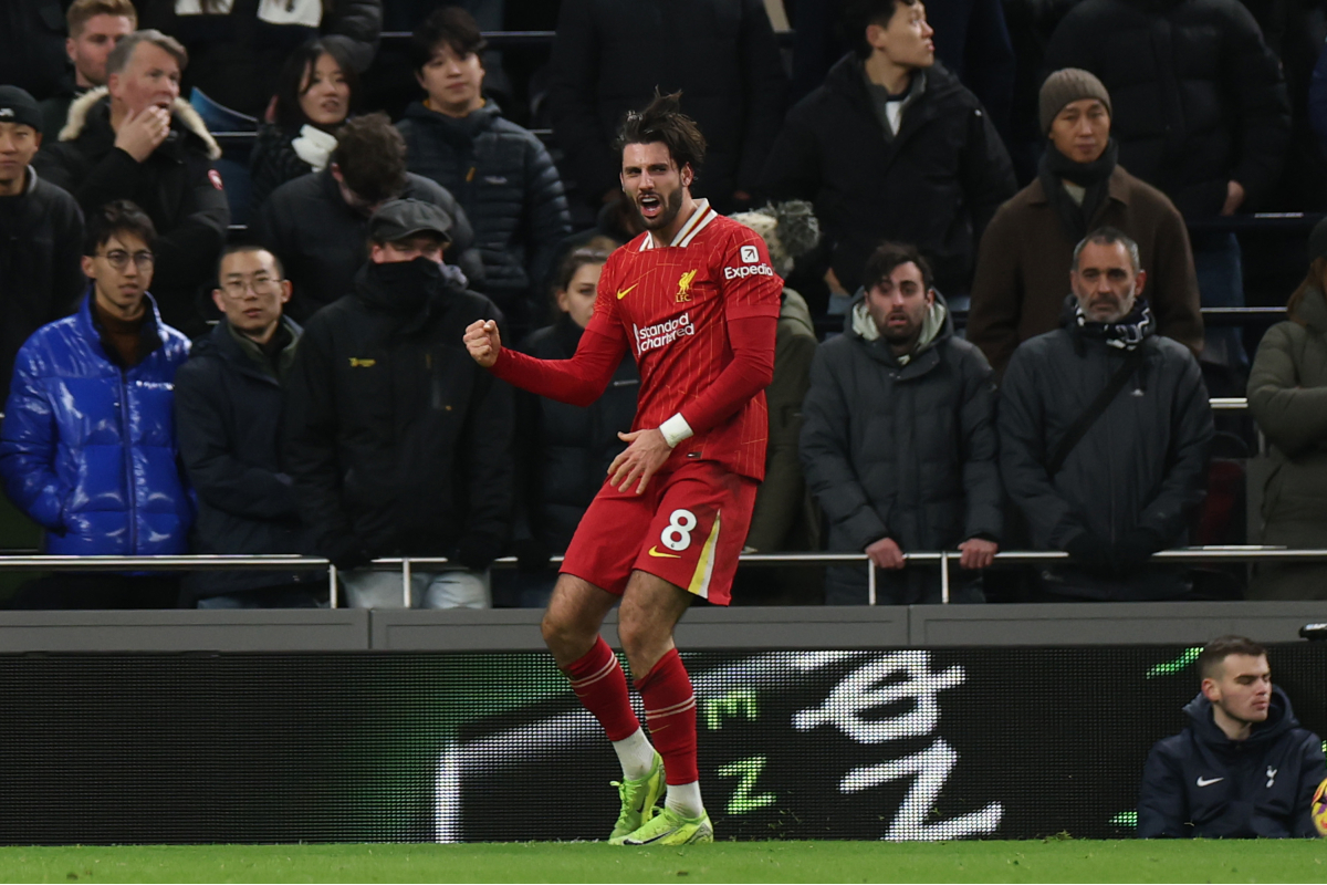 Dominik Szoboszlai celebrates his goal against Tottenham