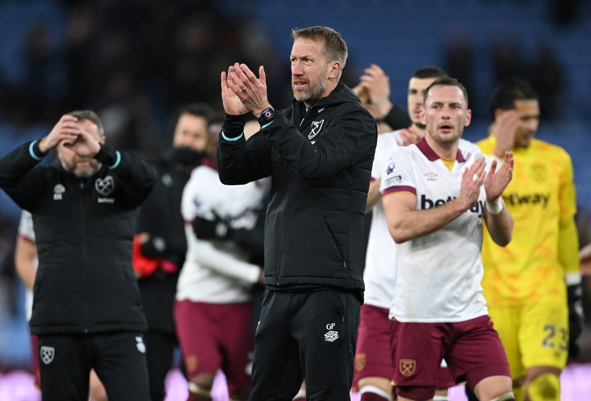 Graham Potter applauds the West Ham fans