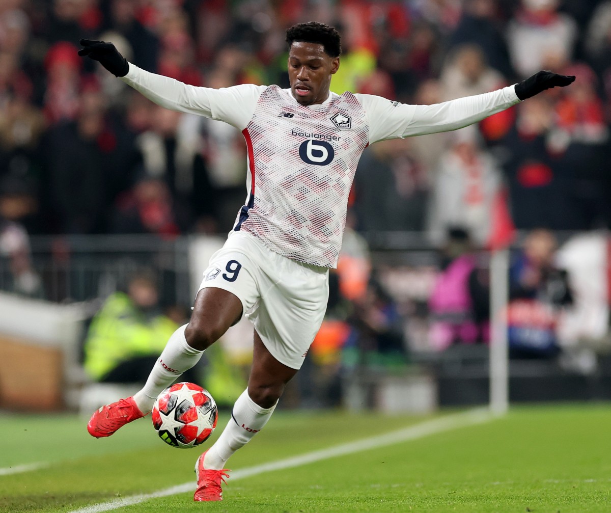 Jonathan David in action for Lille against Liverpool