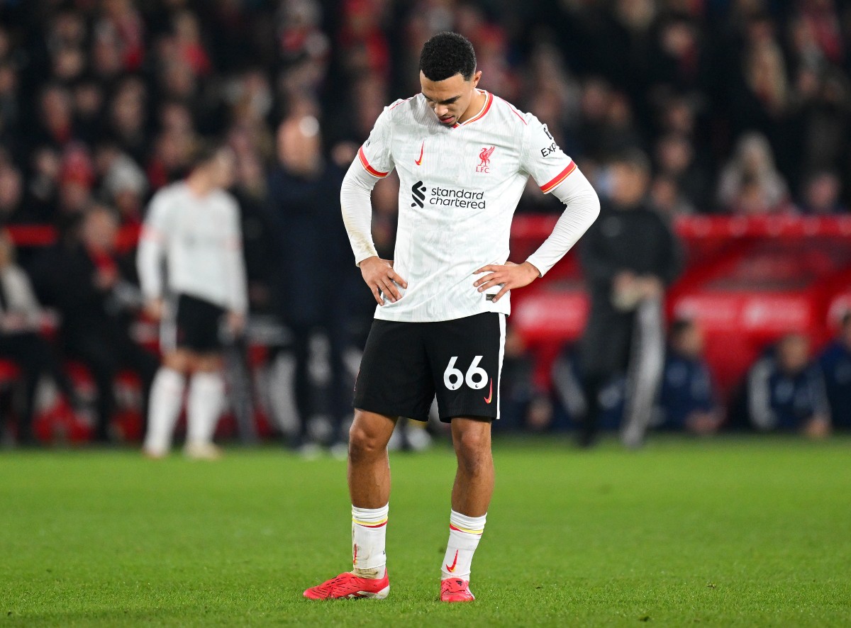 Liverpool right-back Trent Alexander-Arnold with his hands on his hips