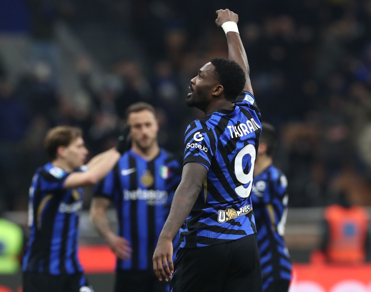 Marcus Thuram celebrates a goal for Inter Milan