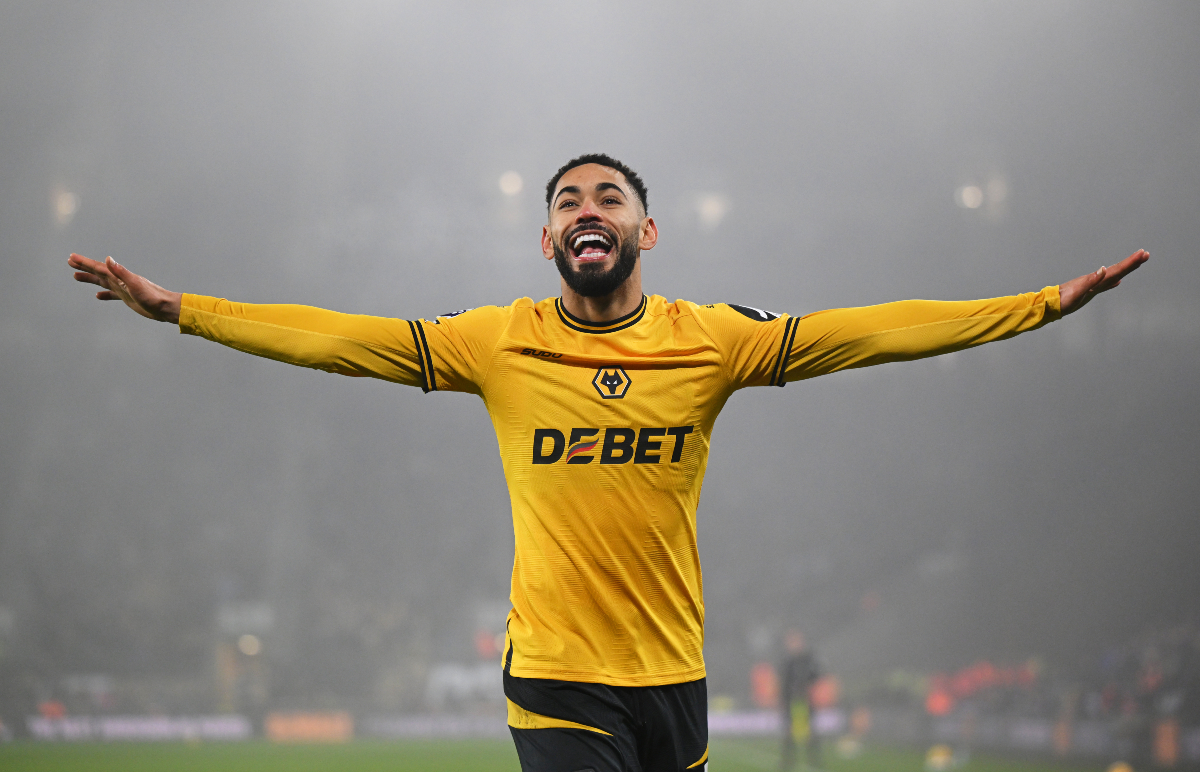 Matheus Cunha celebrating his goal for Wolves against Man United