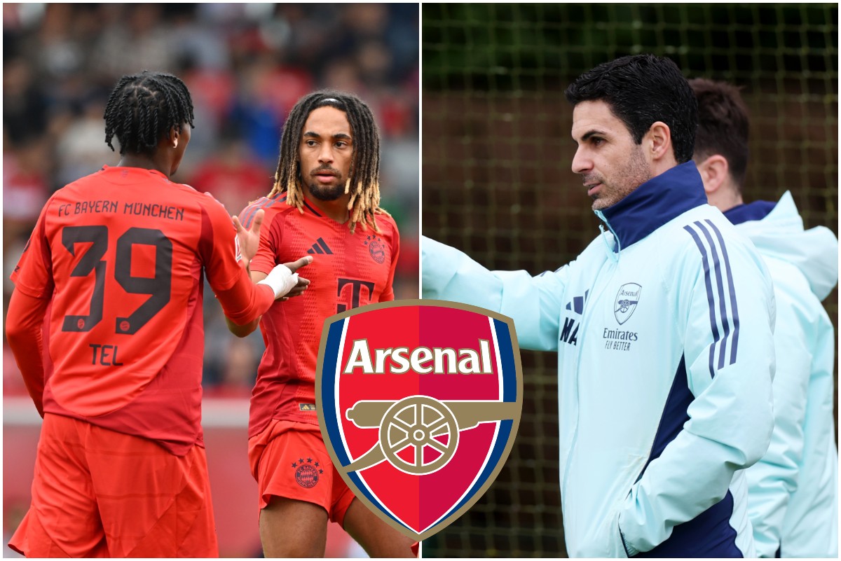 Mathys Tel and Mikel Arteta