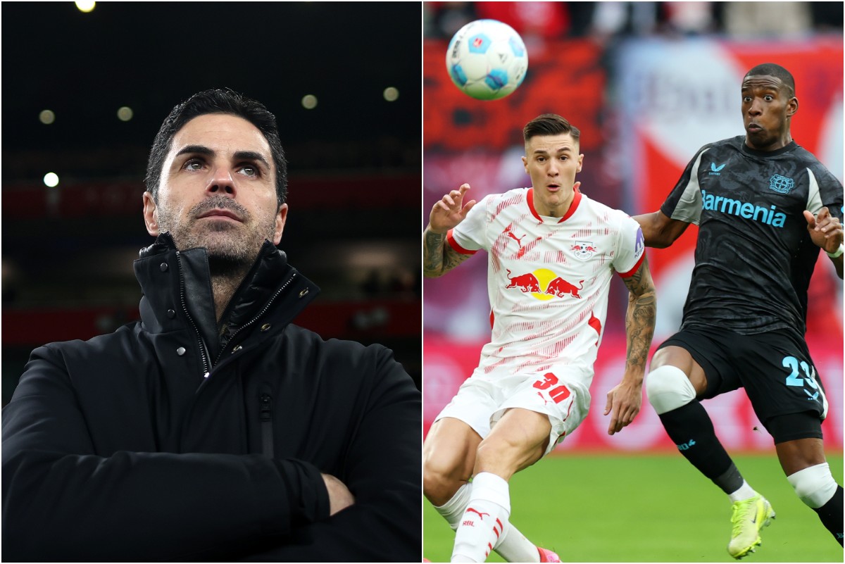 Arsenal manager Mikel Arteta and RB Leipzig striker Benjamin Sesko