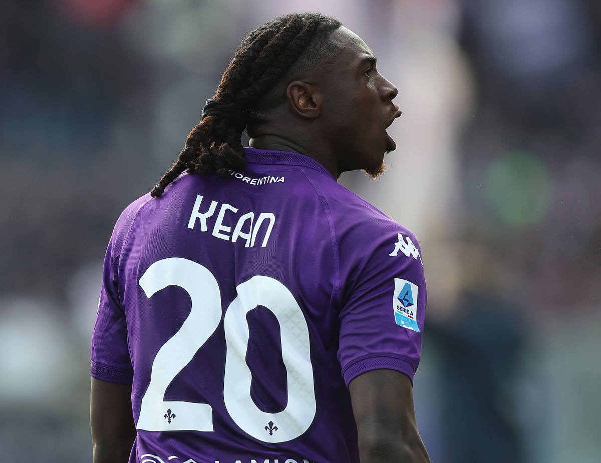 Moise Kean celebrates a goal for Fiorentina